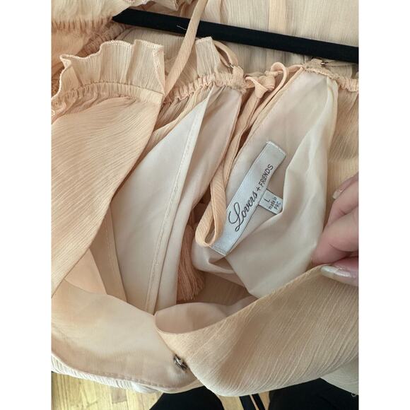 Lovers + Friends Cute Peach Malia Ruffle Cold Shoulder Deep-V Open Back Romper L - Picture 9 of 13